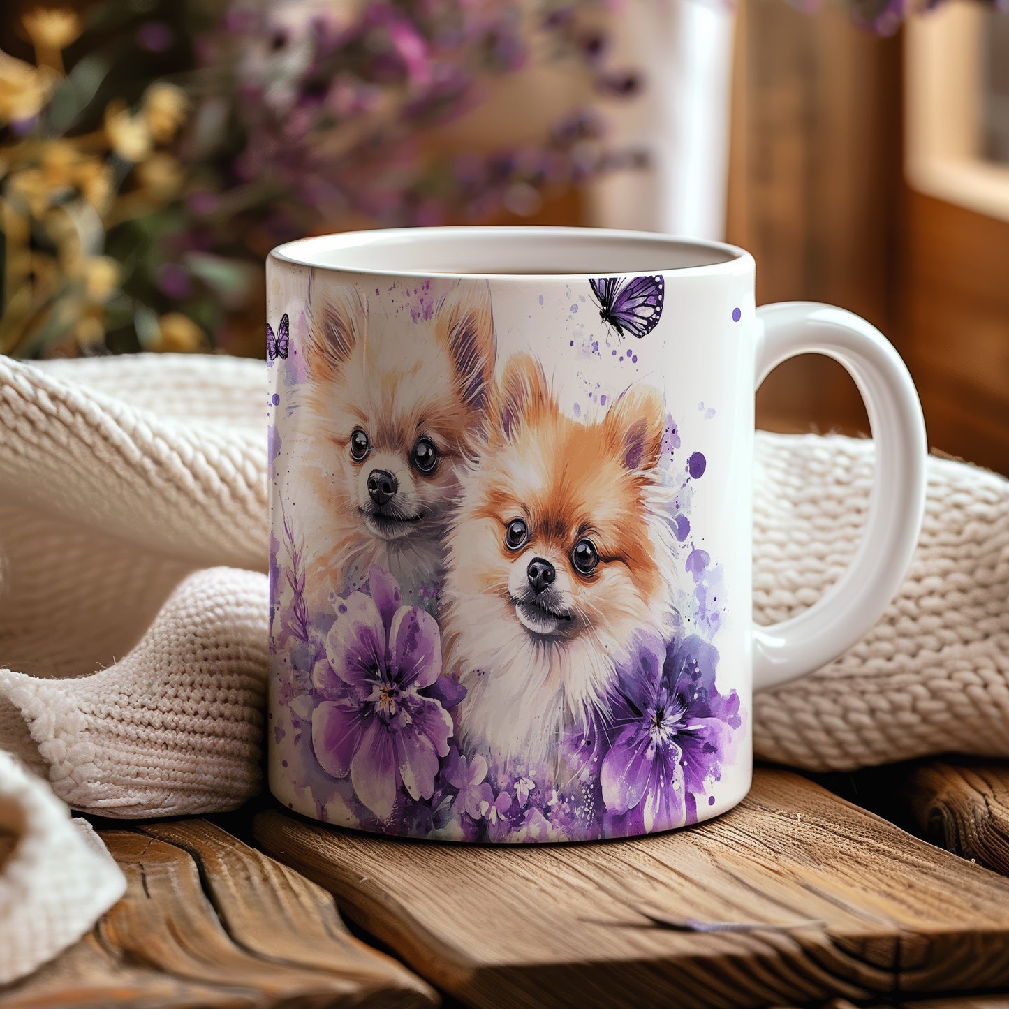 Hrnek se dvěma roztomilými pomeraniany
