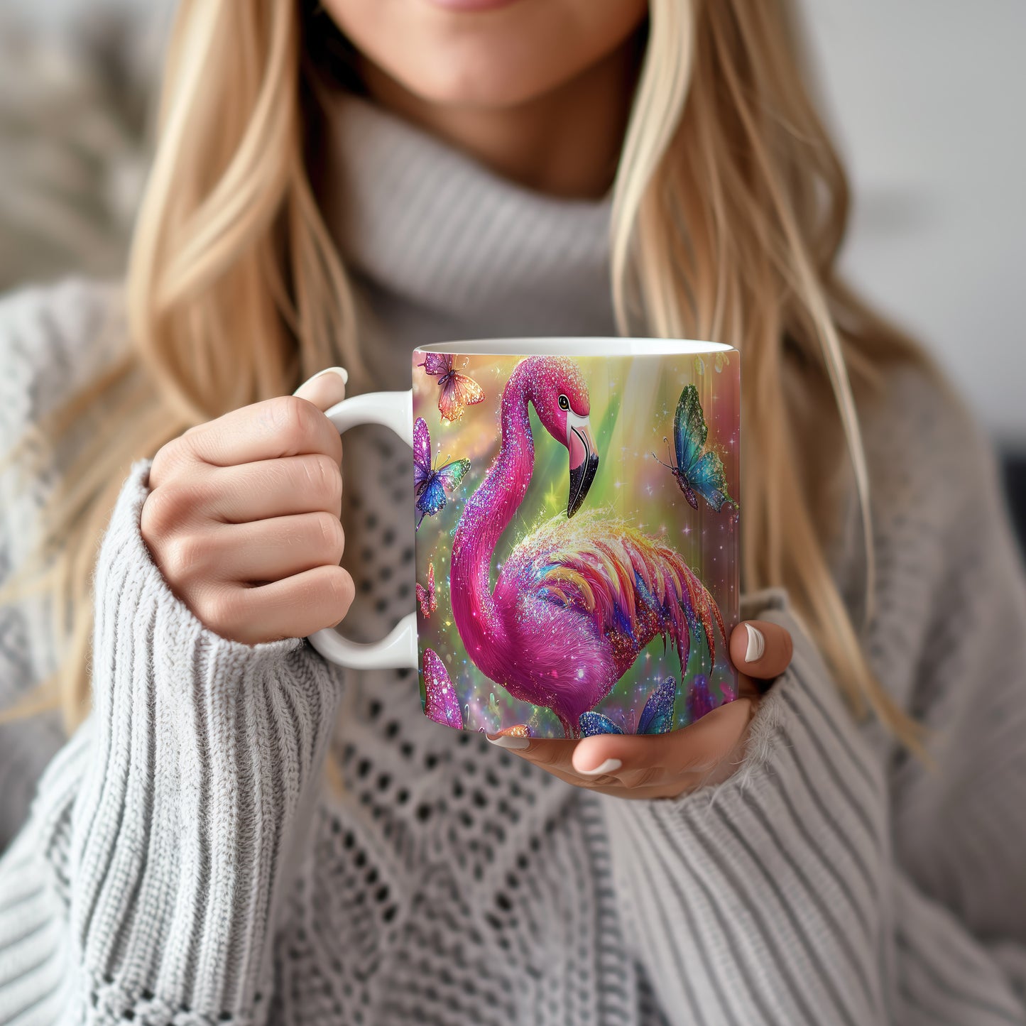 Hrnek s růžovým plameňákem – stylovým zpracováním