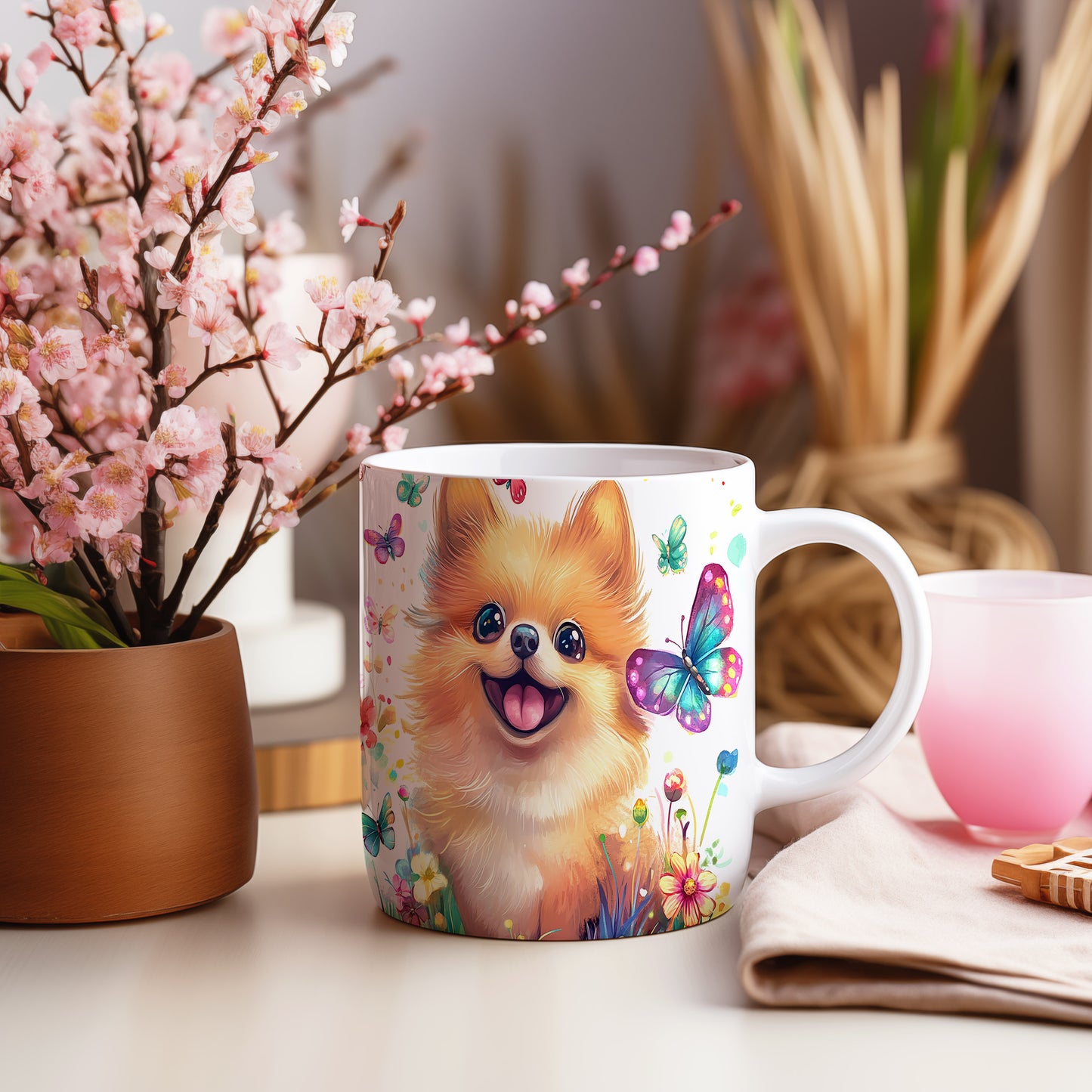 Hrnek s roztomilým pomeranianem – velkýma očima