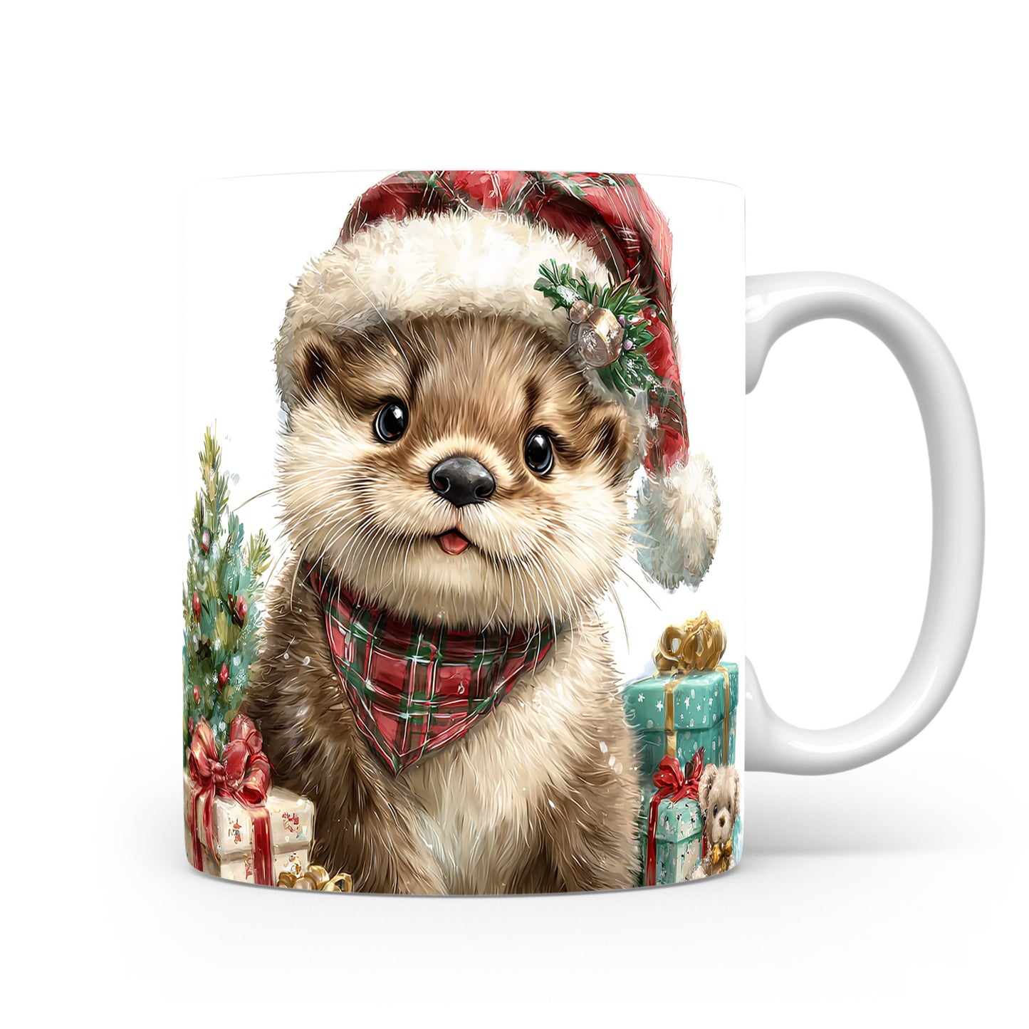 Hrnek s roztomilým bobrem v Santa klobouku