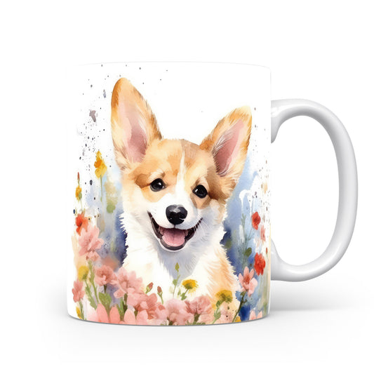Hrnek s roztomilým corgi s květinovým vzorem