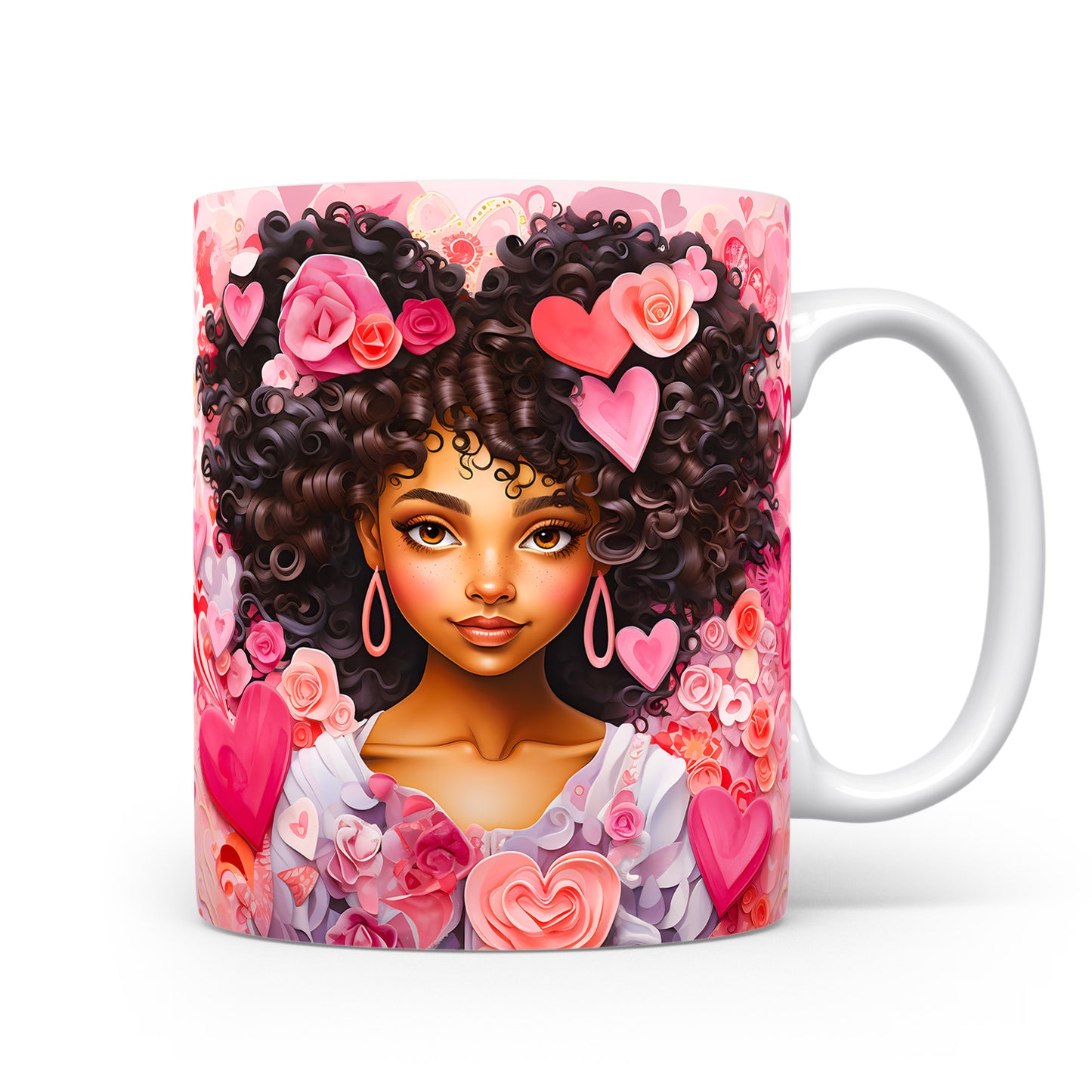 Hrnek s afro dívkou a romantickými srdci