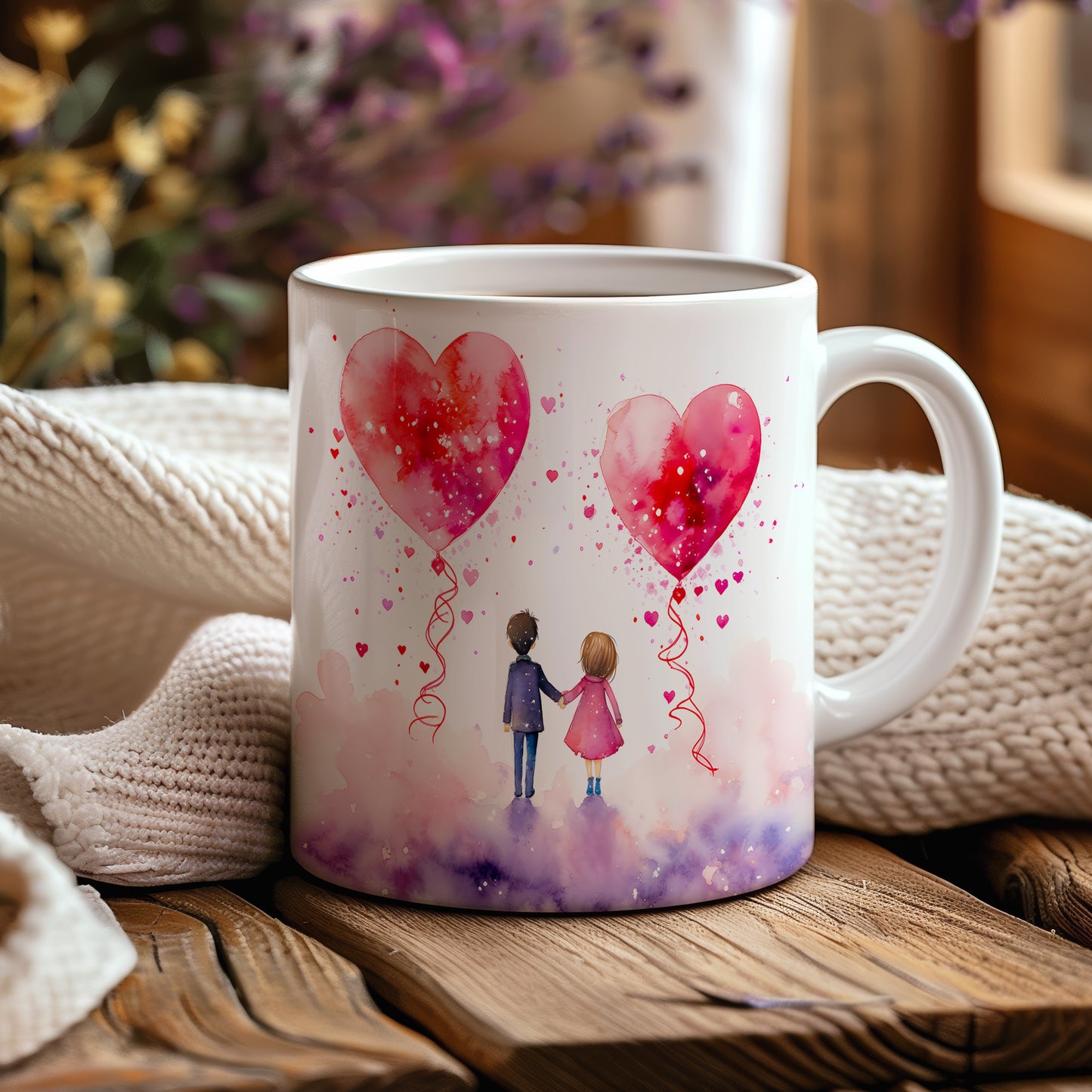 Hrnek s romantickým motivem balónků ve tvaru srdce