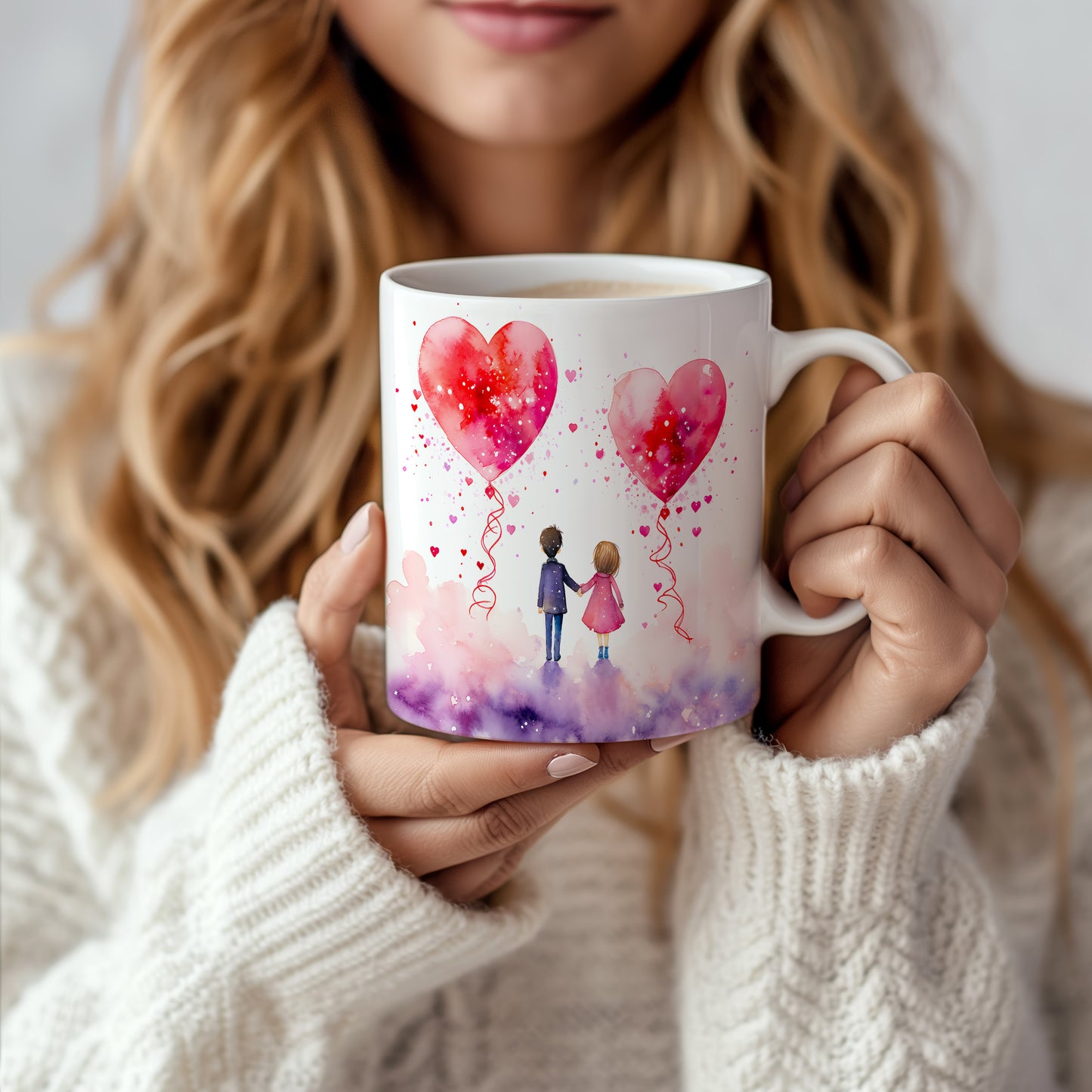 Hrnek s romantickým motivem balónků ve tvaru srdce