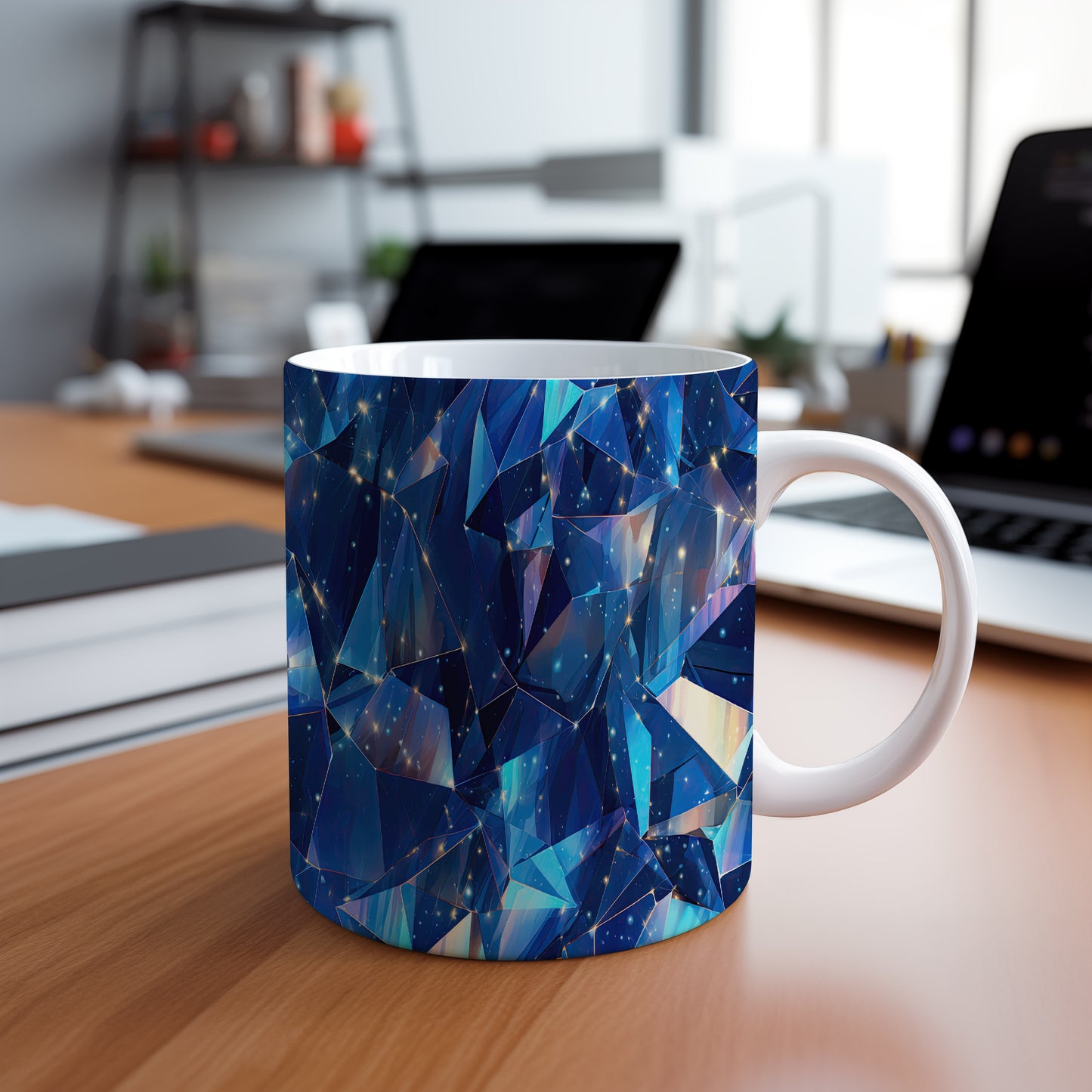 Hrnek s krystalickou mozaikou v modrých a tyrkysových tónech a 3D efekt…