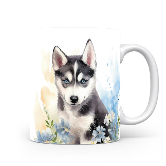 Hrnek s roztomilým husky štěnětem