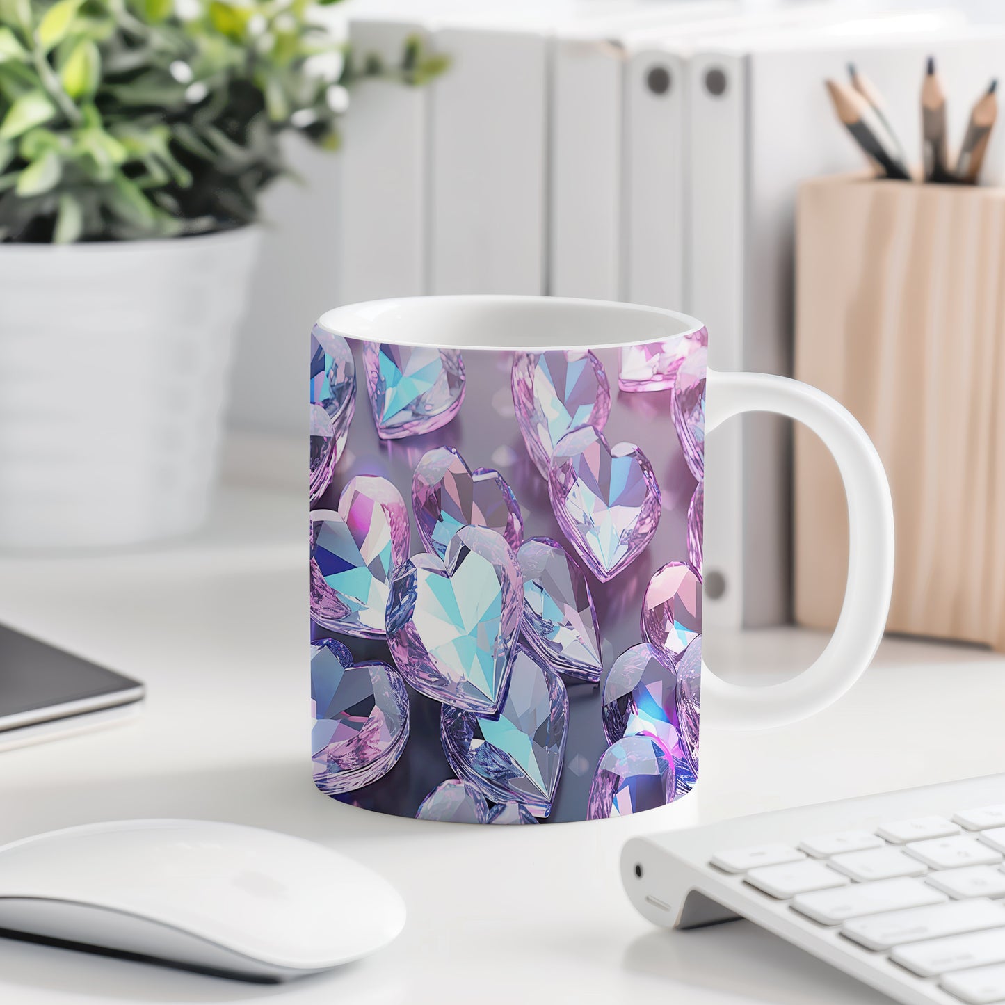 Hrnek s krystalickou mozaikou v růžových a modrých tónech – 3D efektem