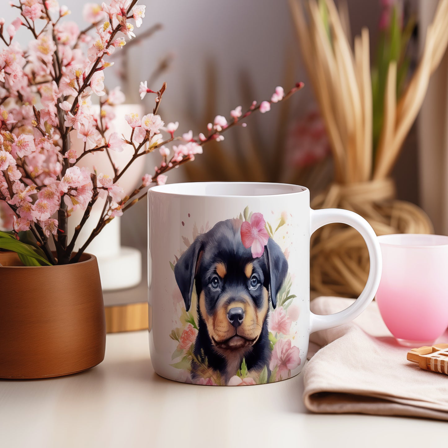 Hrnek s roztomilým štěnětem Rottweiler