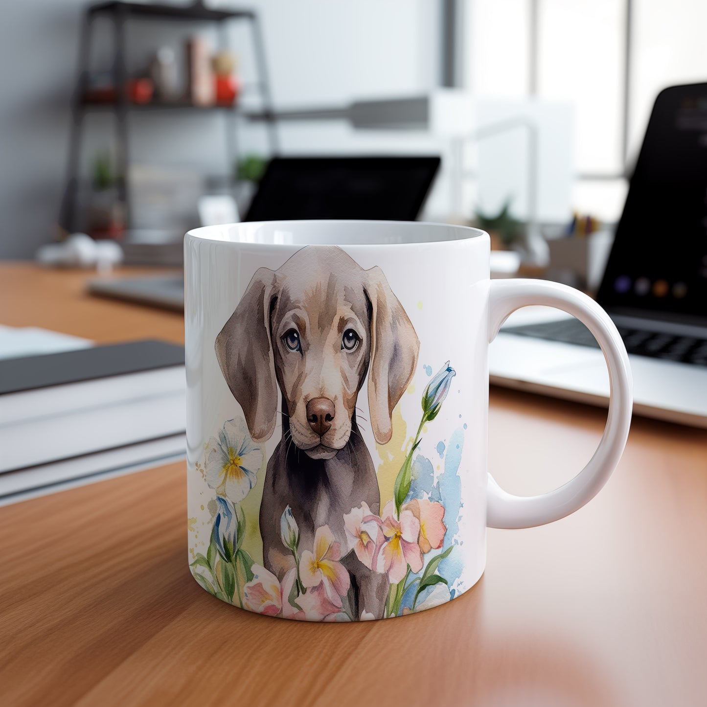 Hrnek s malým štěnětem a květinami - originální design