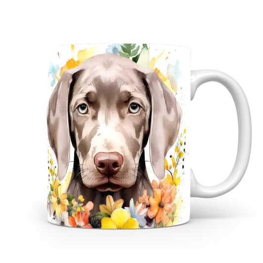 Hrnek s portrétem labradora a barevnými květinami