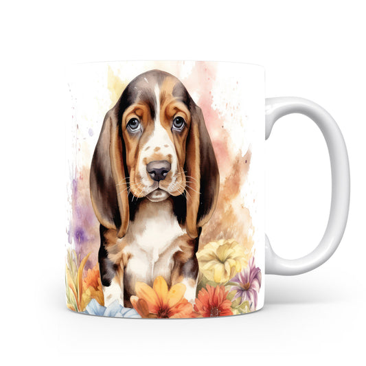 Hrnek s potiskem beagle štěněte a květin