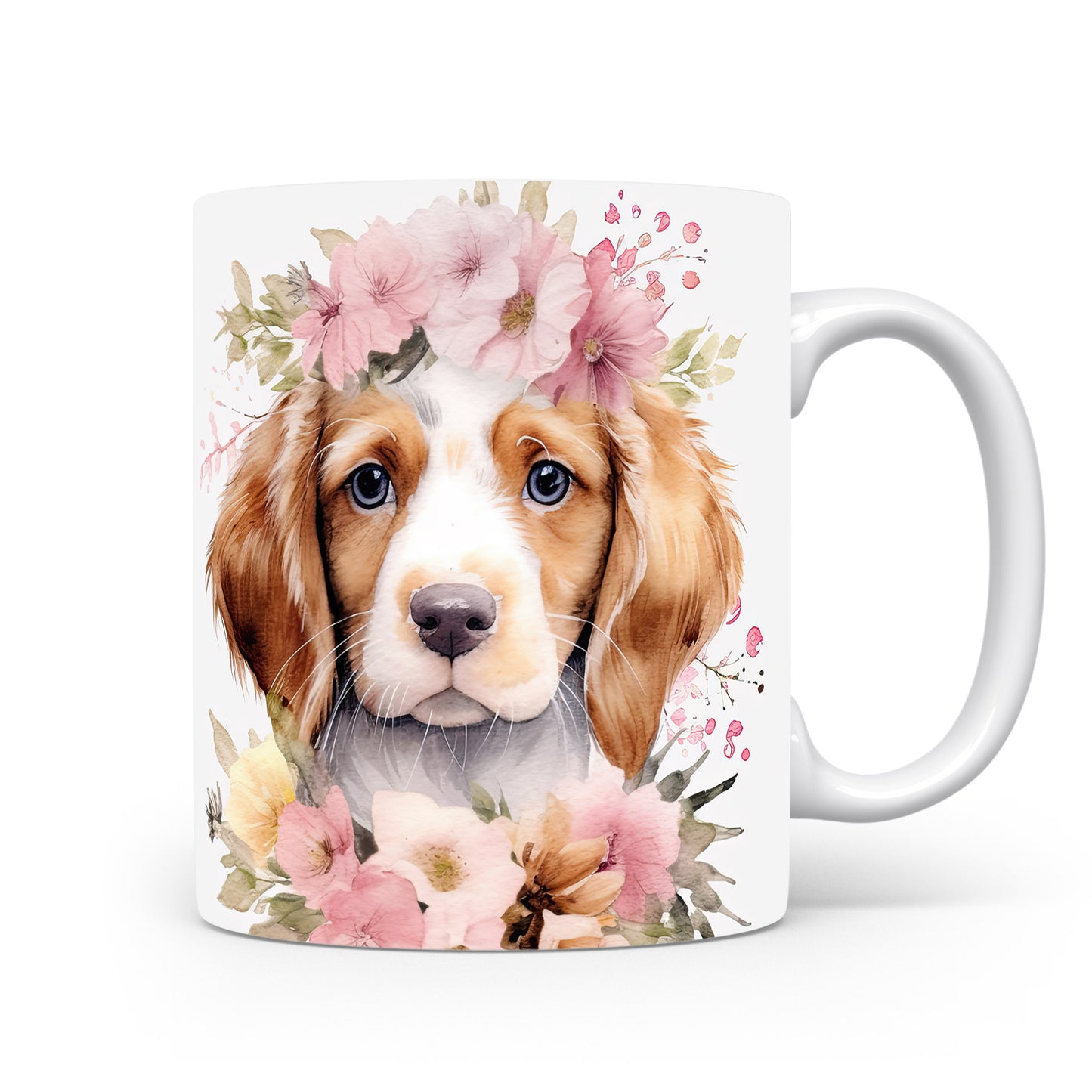 Hrnek s portrétem Beagle s květinovým věncem
