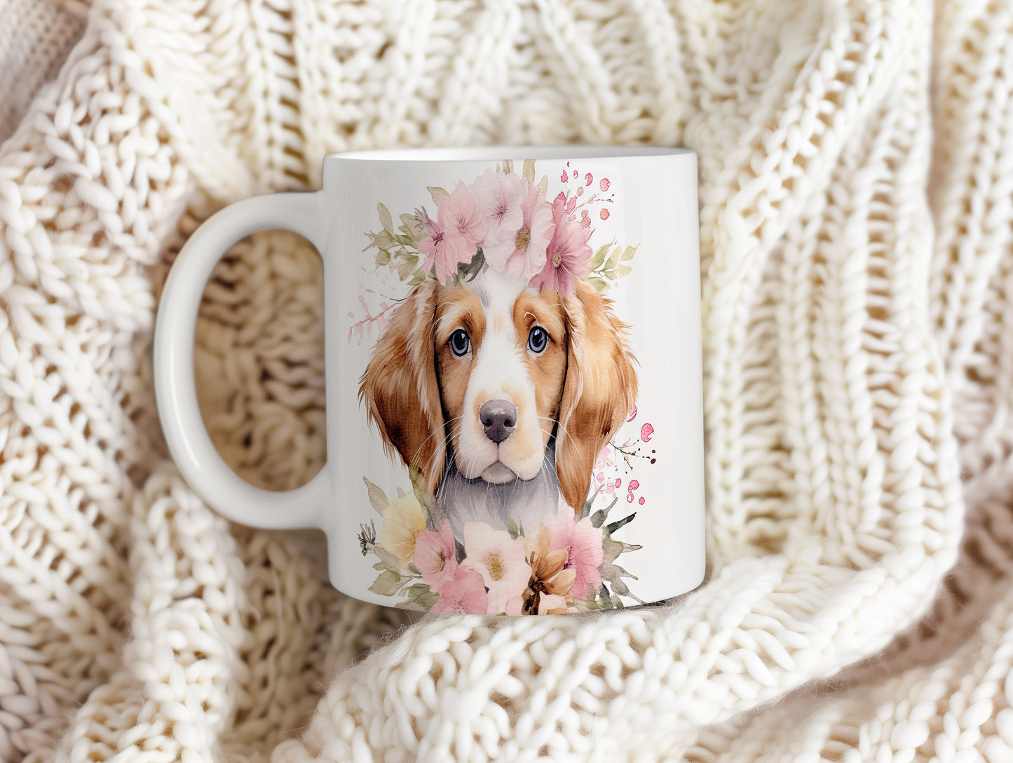 Hrnek s portrétem Beagle s květinovým věncem