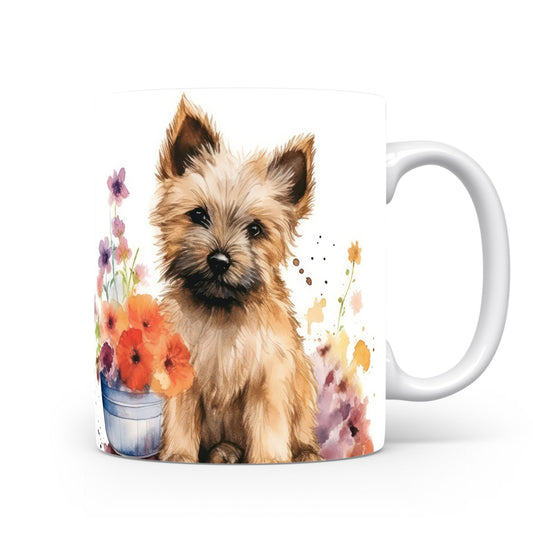 Hrnek s roztomilým štěňátkem a květinami (terrier · psi #2)