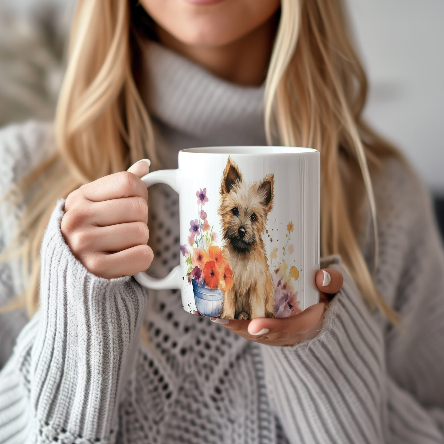 Hrnek s roztomilým štěňátkem a květinami (terrier · psi #2)