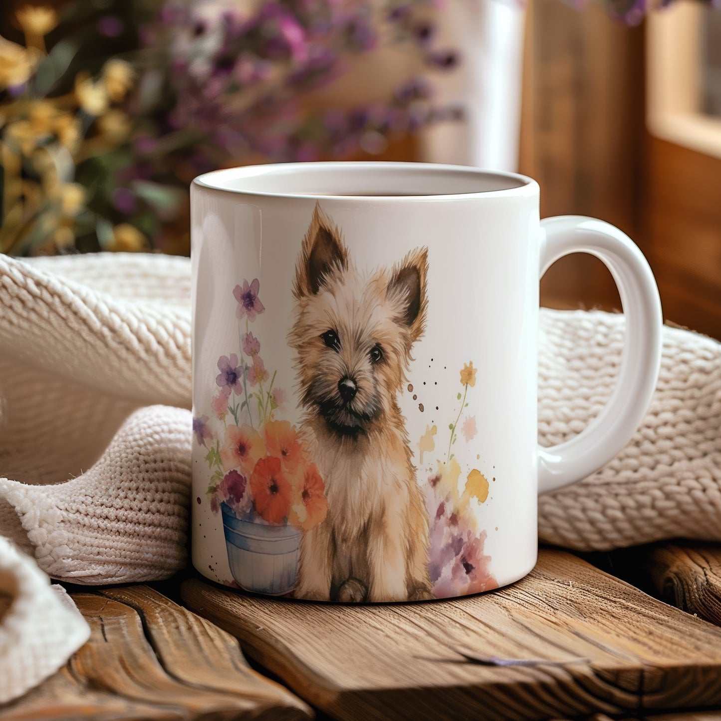 Hrnek s roztomilým štěňátkem a květinami (terrier · psi #2)