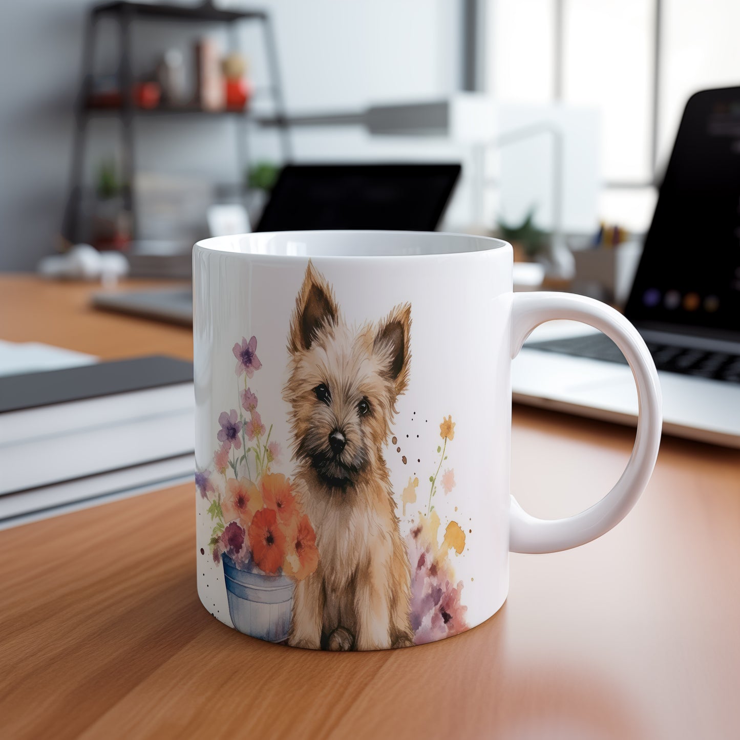 Hrnek s roztomilým štěňátkem a květinami (terrier · psi #2)