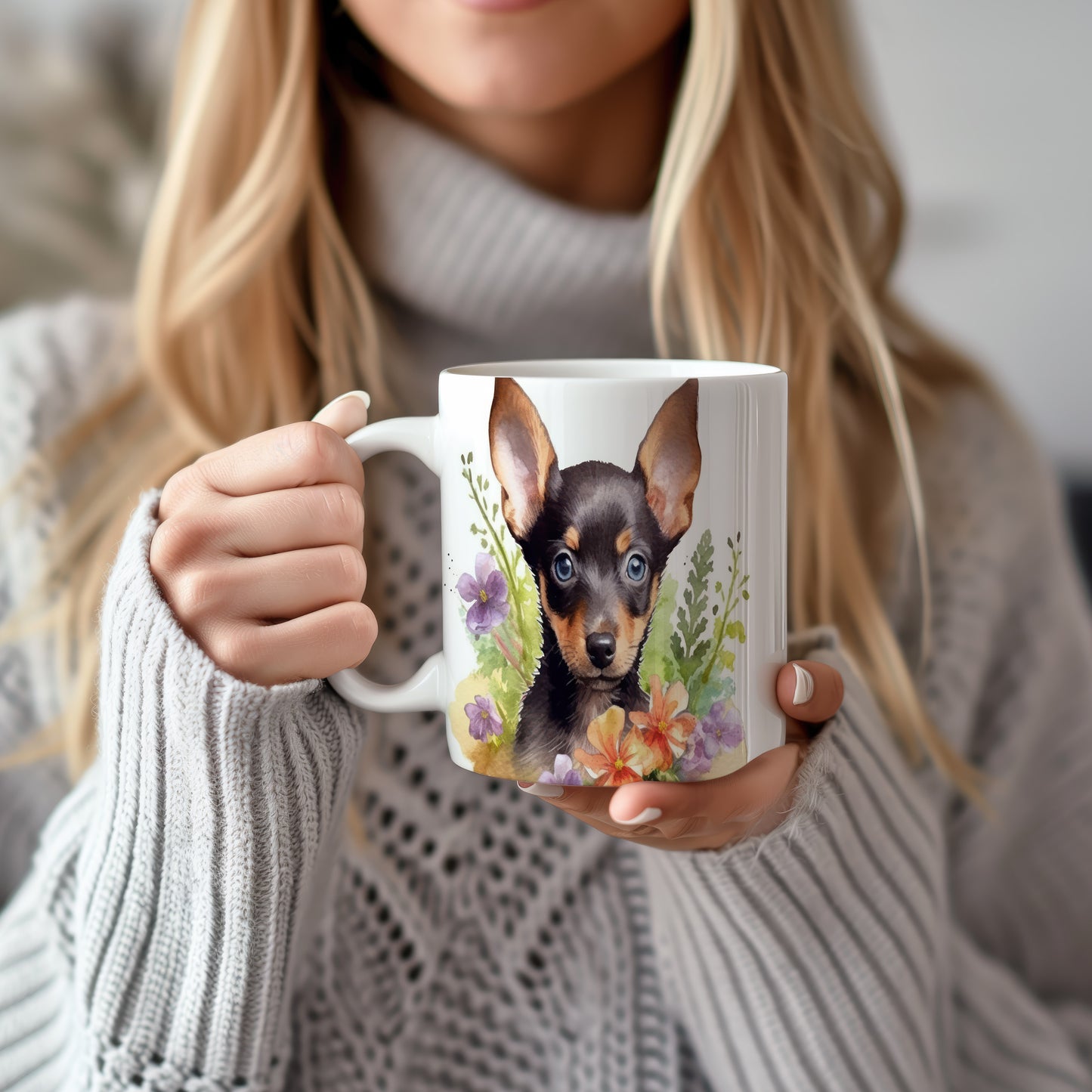 Hrnek s malým papillonem a květinami - originální design