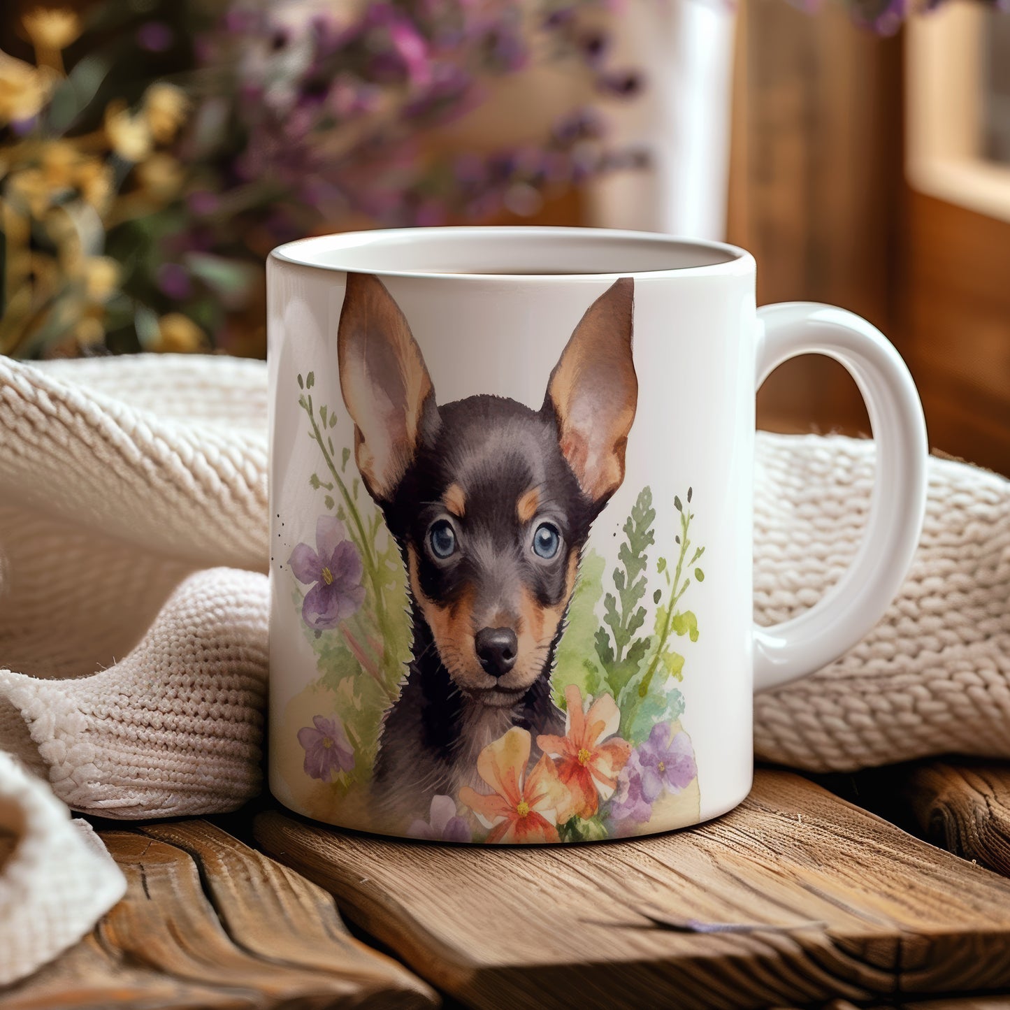 Hrnek s malým papillonem a květinami - originální design