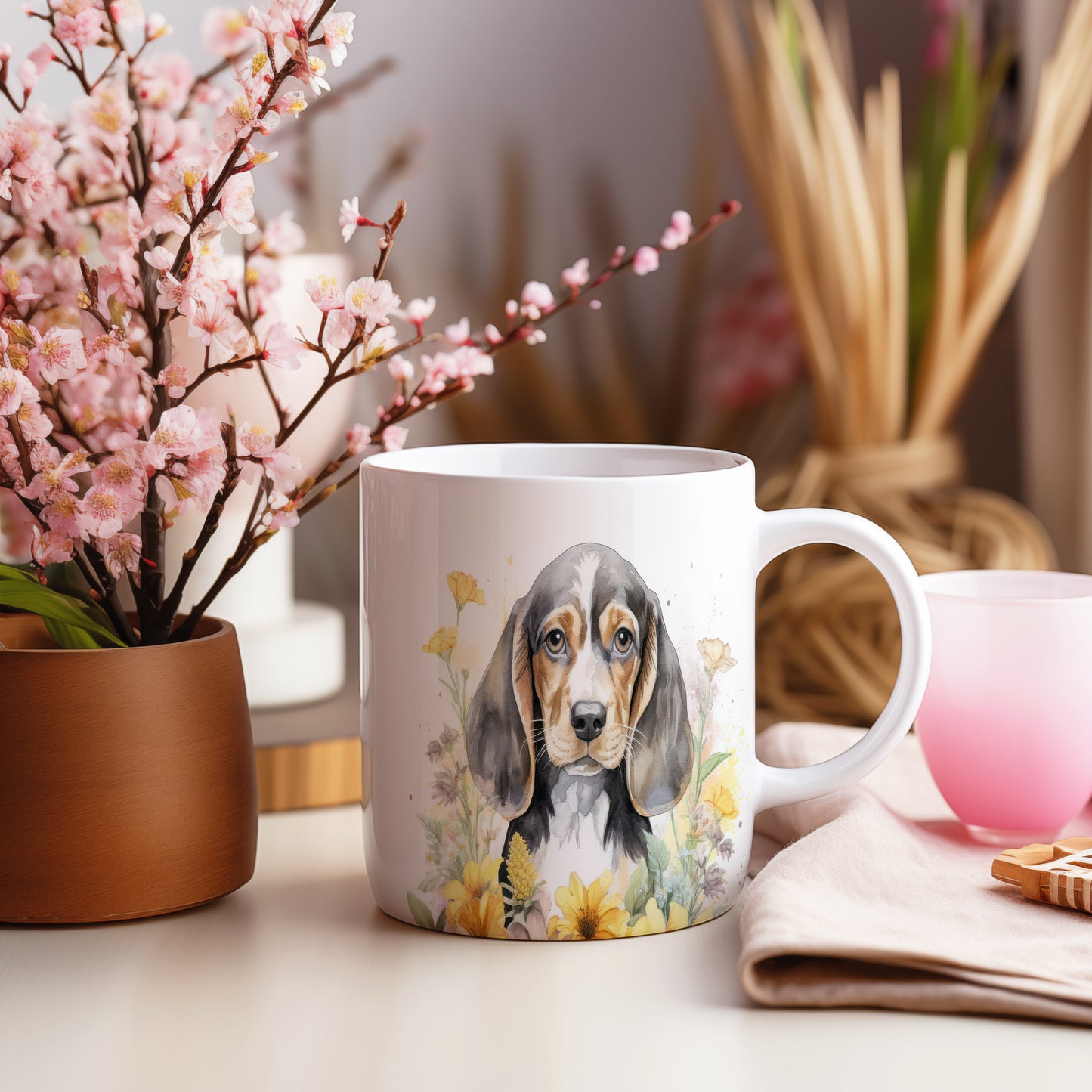 Hrnek s beagle psem – černobílým motivem