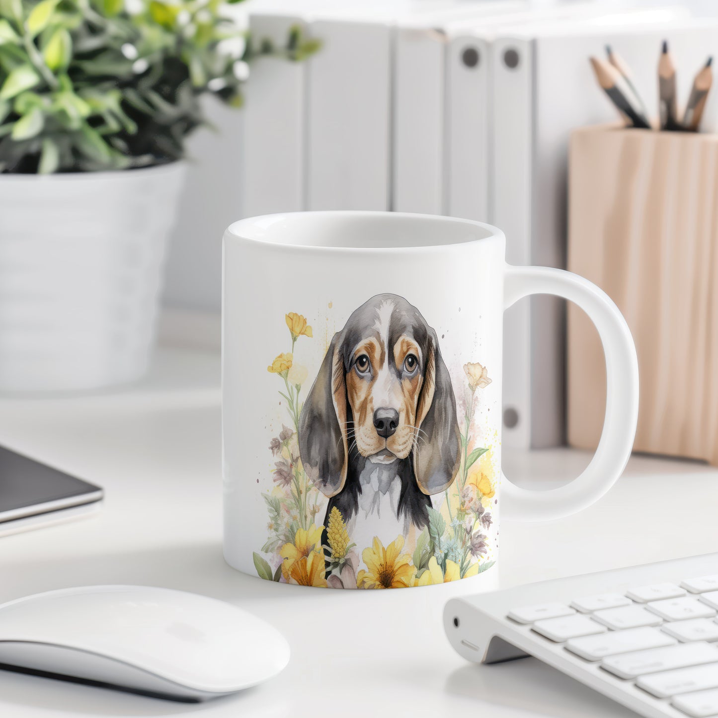 Hrnek s beagle psem – černobílým motivem