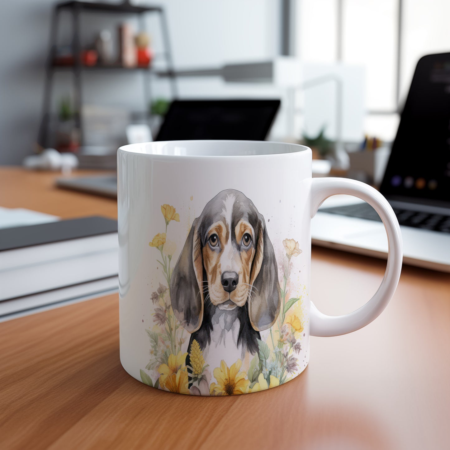Hrnek s beagle psem – černobílým motivem