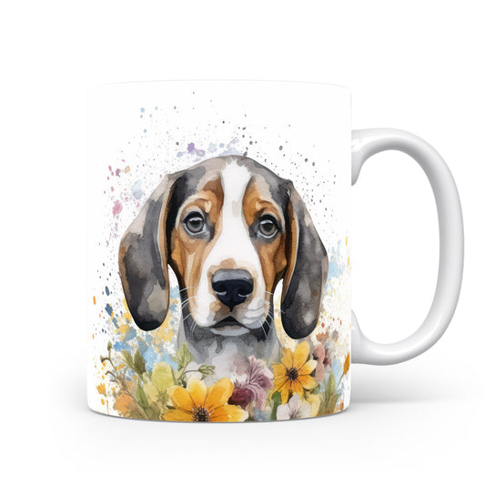 Hrnek s beagle a květinami