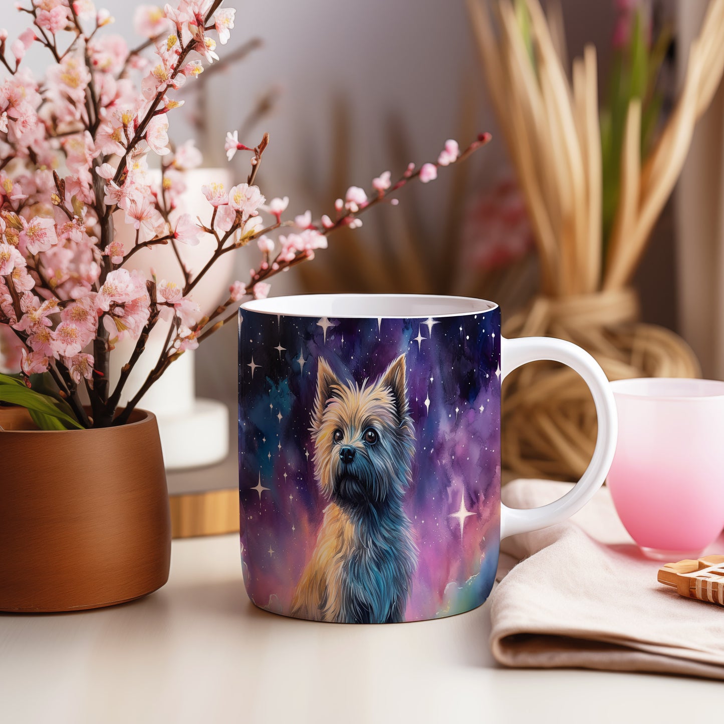 Originální hrnek s motivem jorkšírského teriéra v galaxii