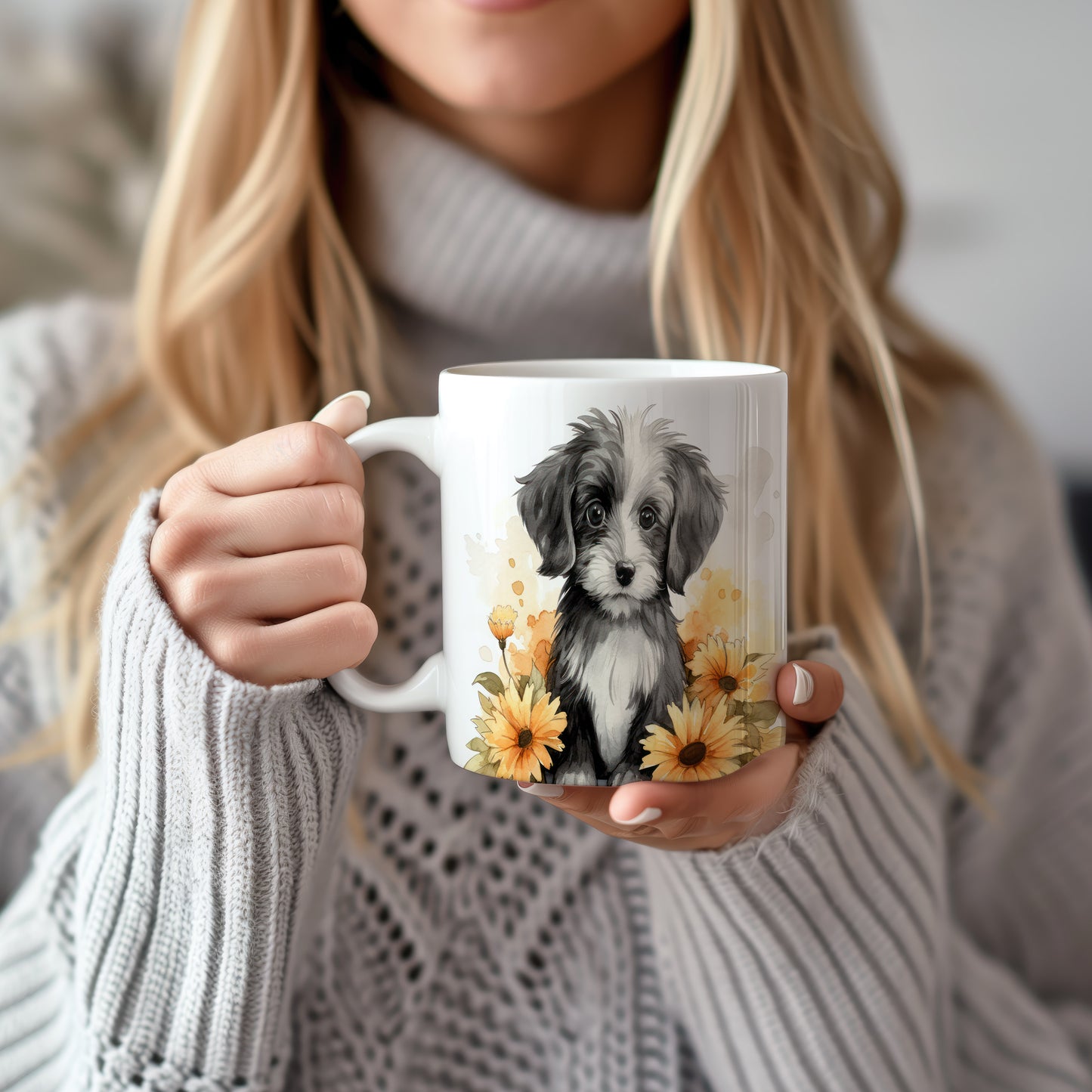 Hrnek s havanese a slunečnicemi