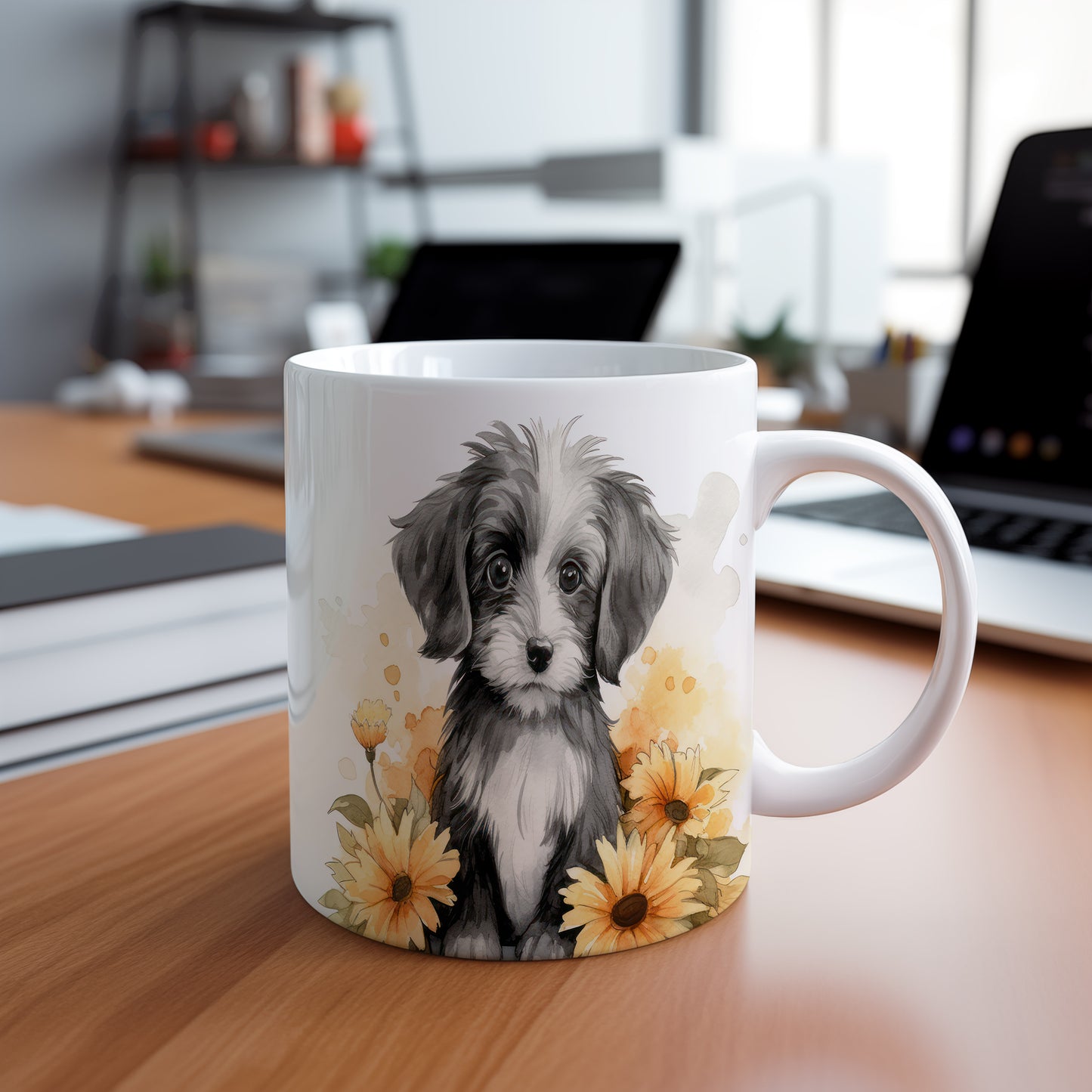 Hrnek s havanese a slunečnicemi