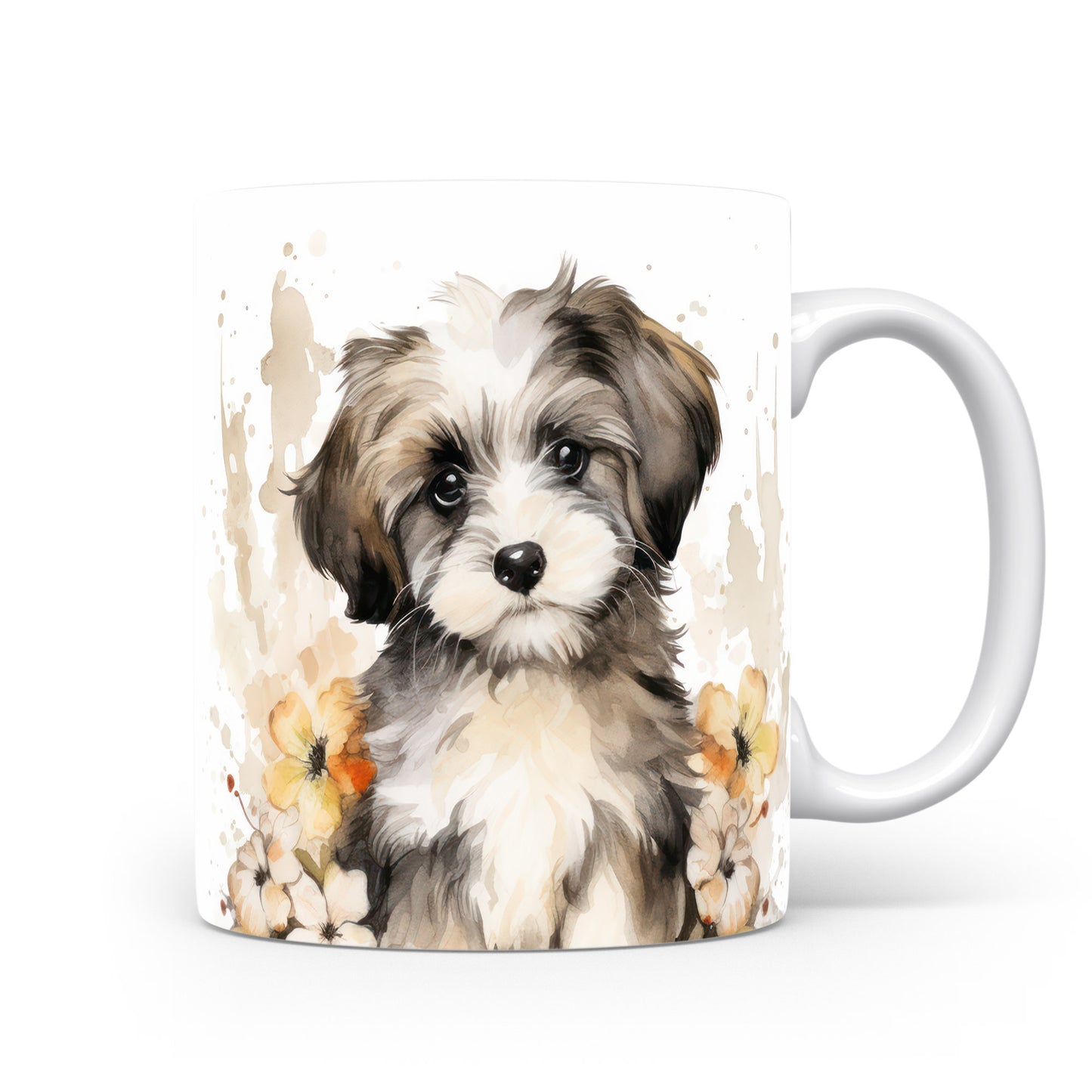 Hrnek s havanese štěnětem a květinami – výrazným designem