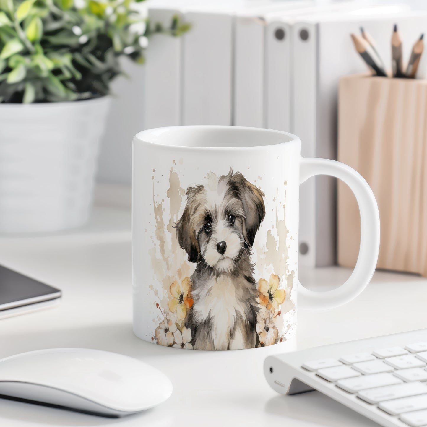 Hrnek s havanese štěnětem a květinami – výrazným designem