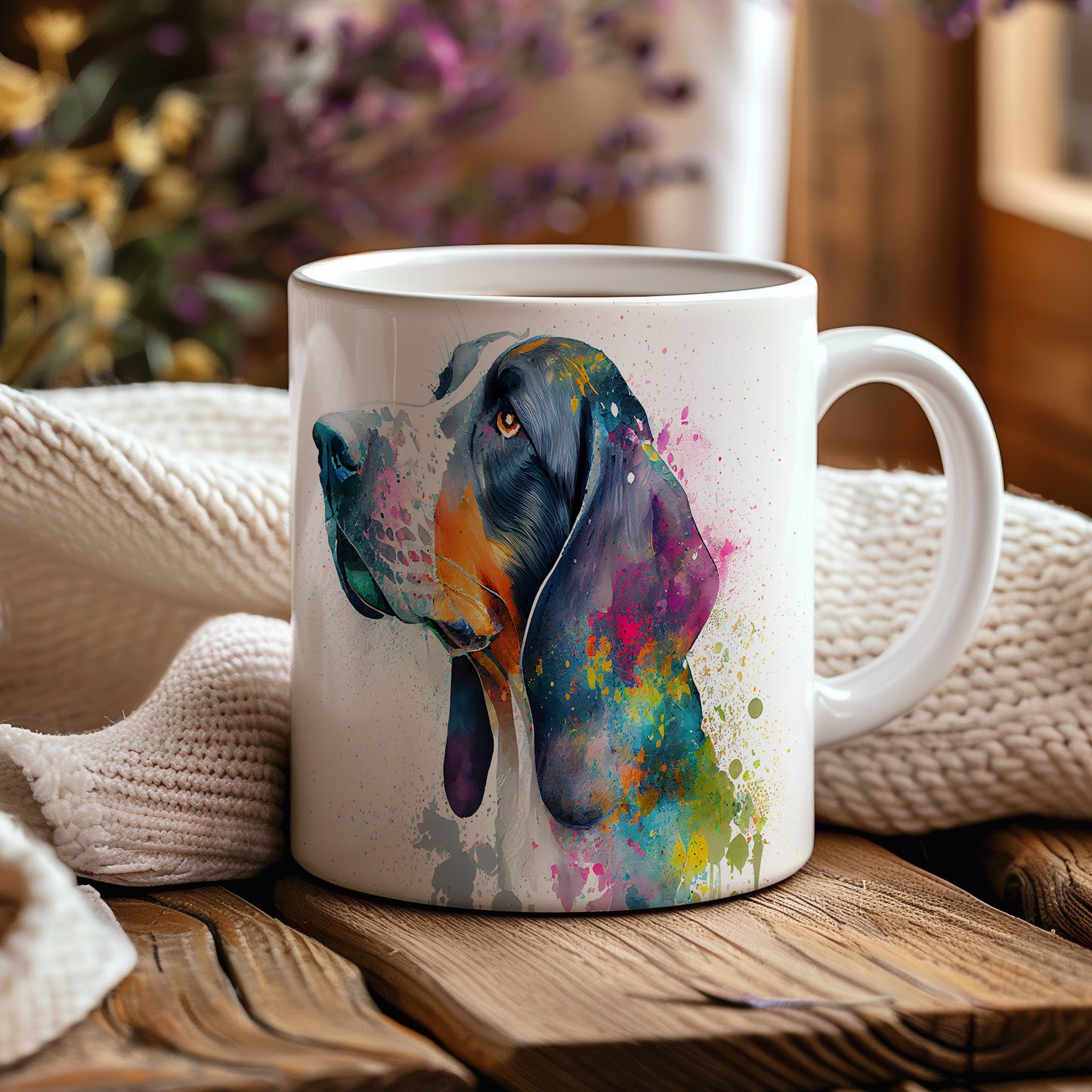 Hrnek - basset hound v akvarelových barvách – akvarelovým stylem