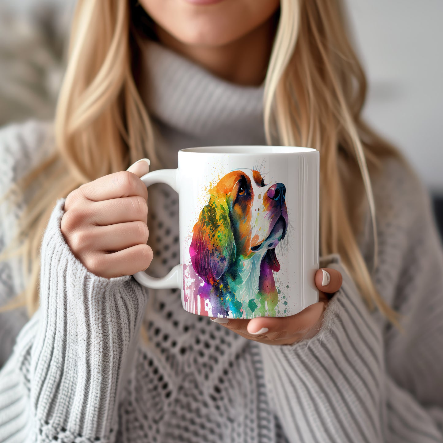 Barevný hrnek s malbou beagle - originální dárek pro milovníky psů