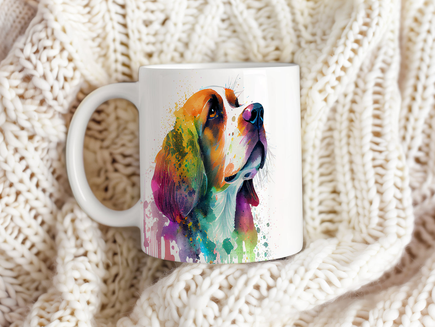 Barevný hrnek s malbou beagle - originální dárek pro milovníky psů