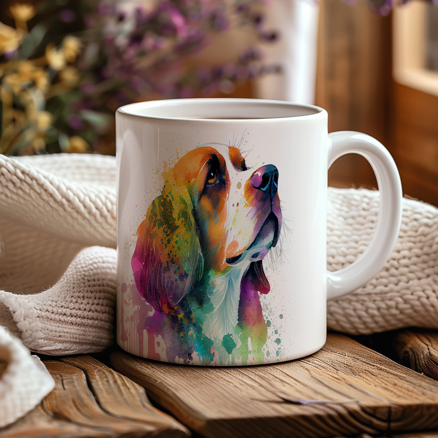 Barevný hrnek s malbou beagle - originální dárek pro milovníky psů