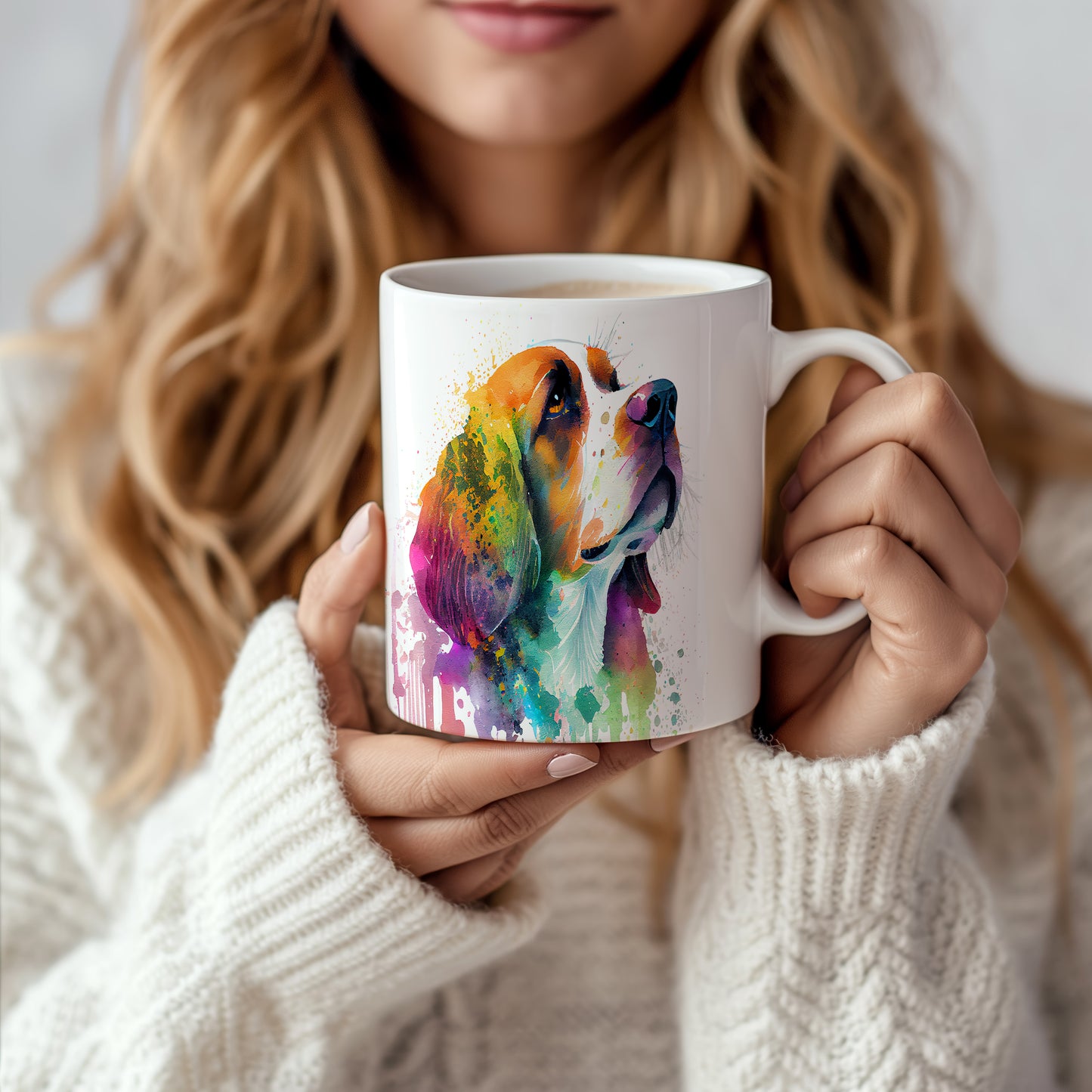 Barevný hrnek s malbou beagle - originální dárek pro milovníky psů