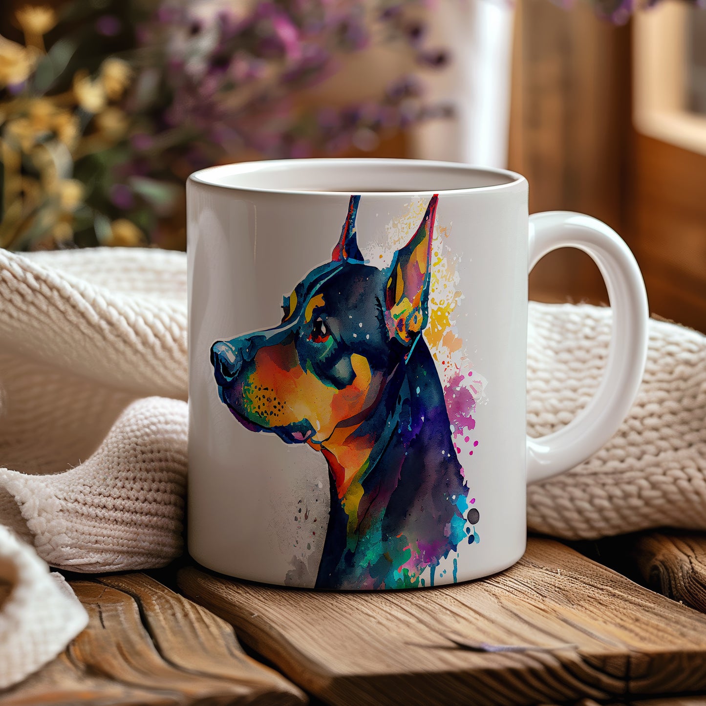 Stylový hrnek s uměleckým motivem dobermana