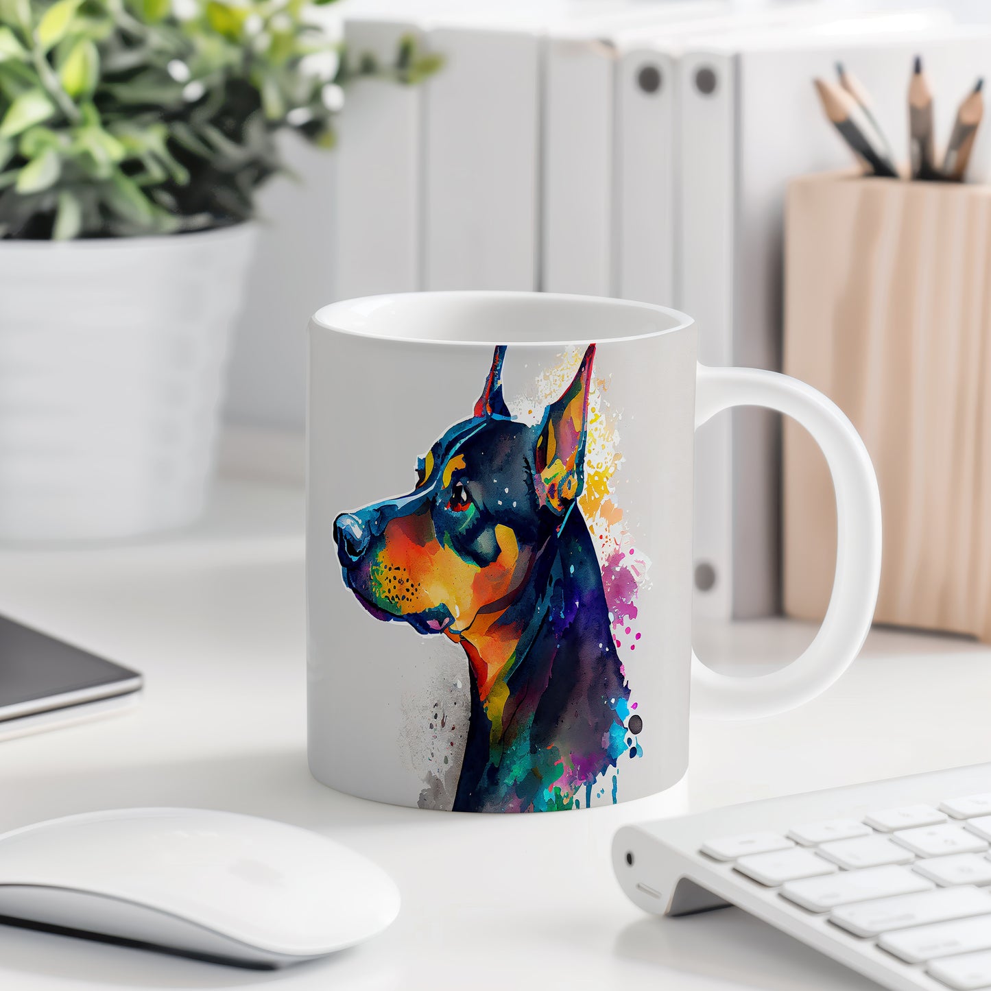 Stylový hrnek s uměleckým motivem dobermana