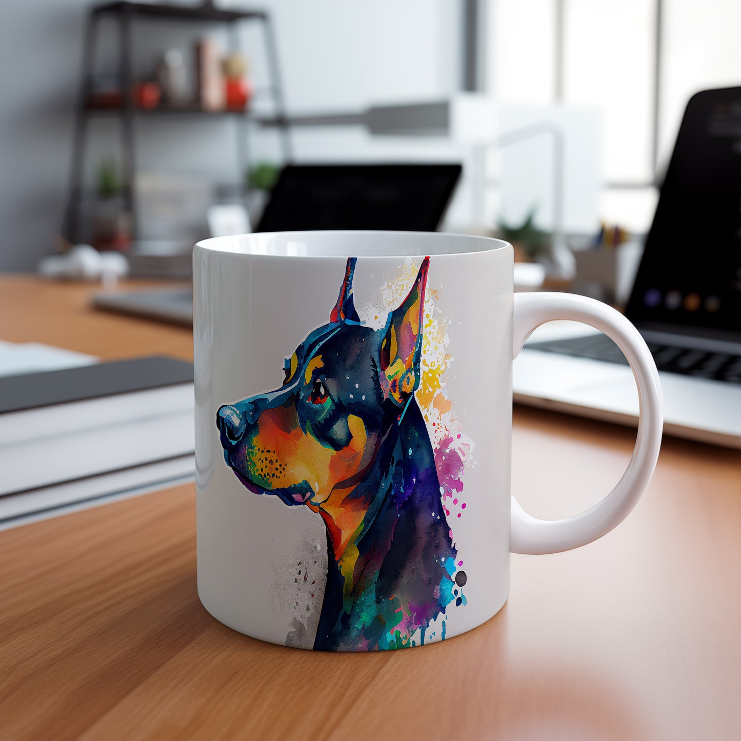 Stylový hrnek s uměleckým motivem dobermana
