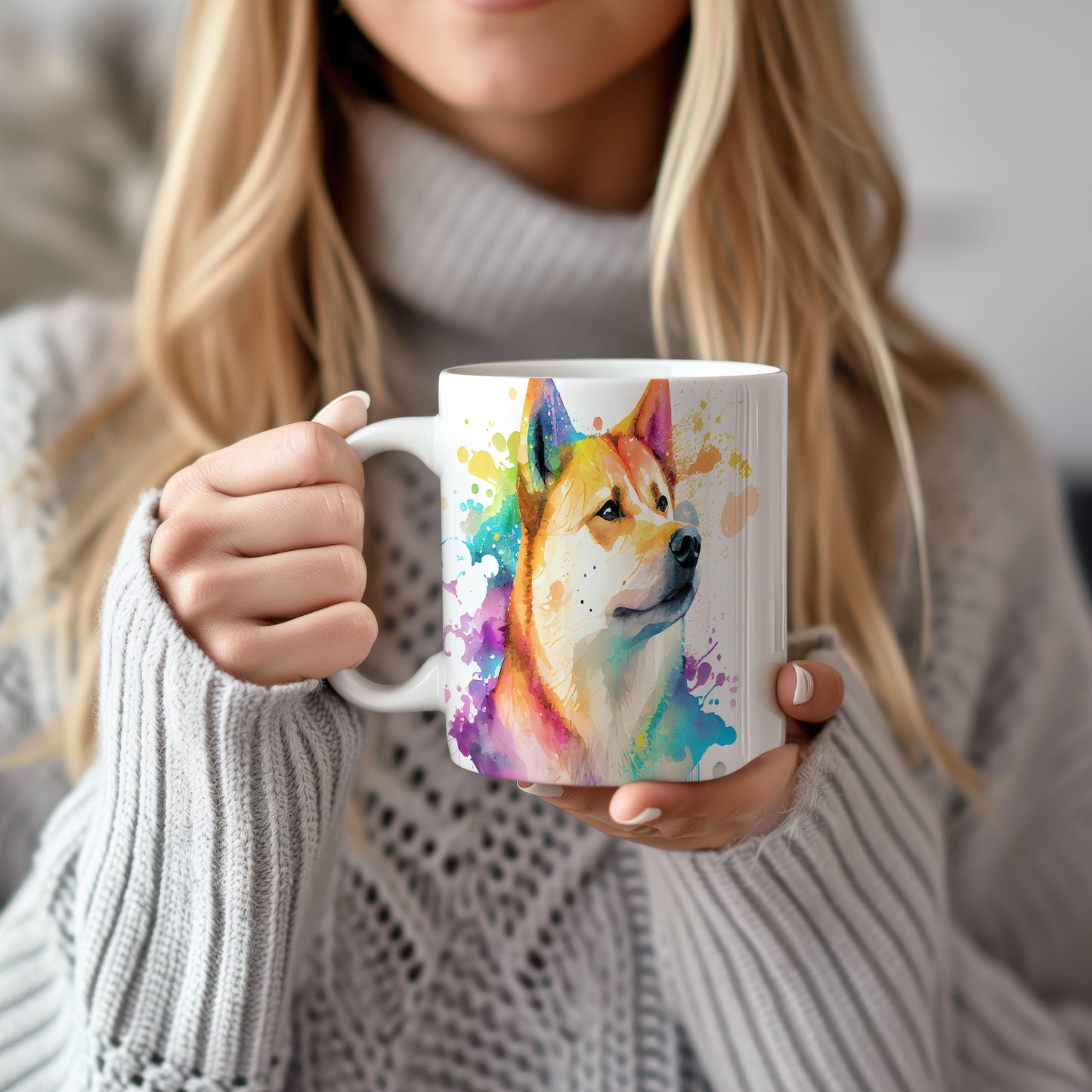 Barevný hrnek s portrétem psa Akity - originální design