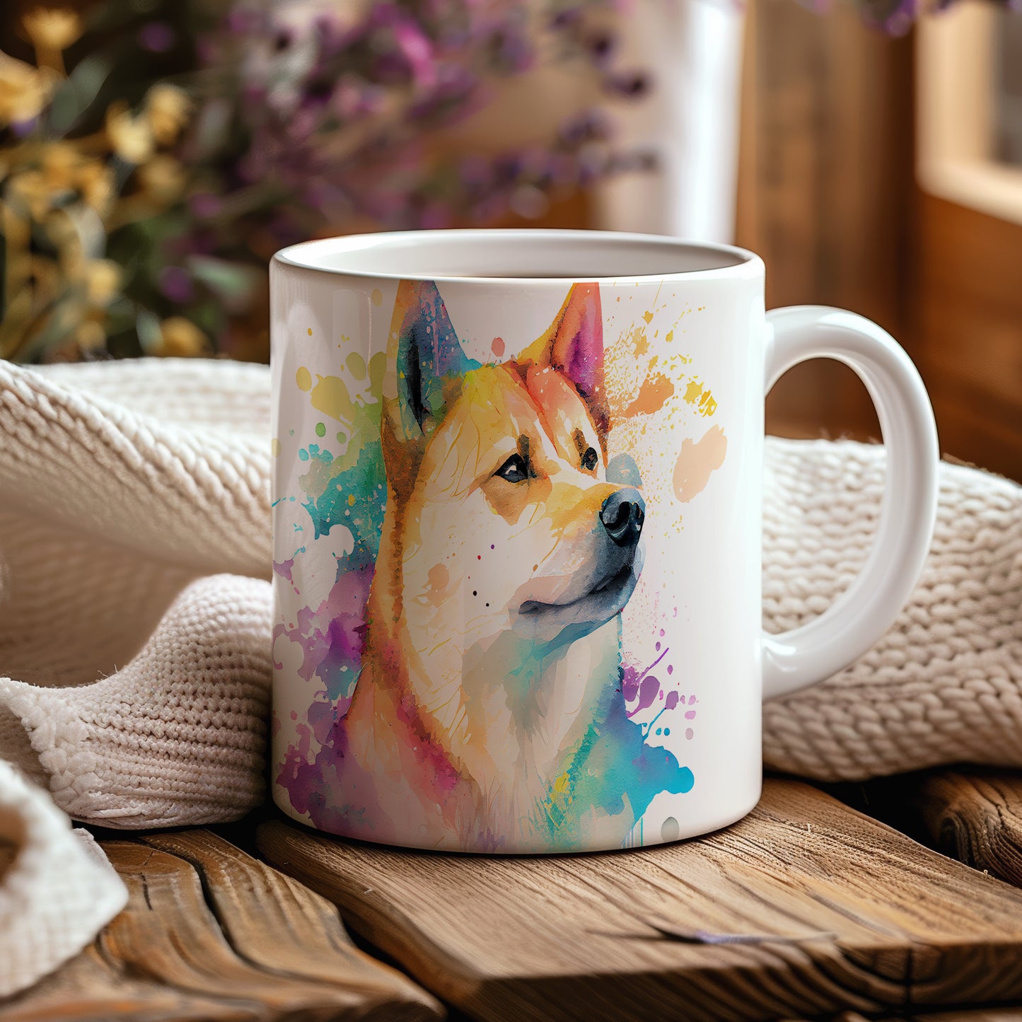 Barevný hrnek s portrétem psa Akity - originální design