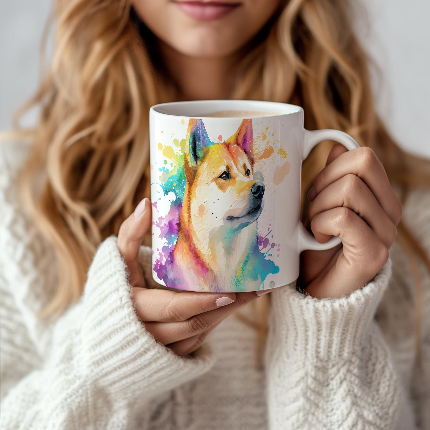 Barevný hrnek s portrétem psa Akity - originální design