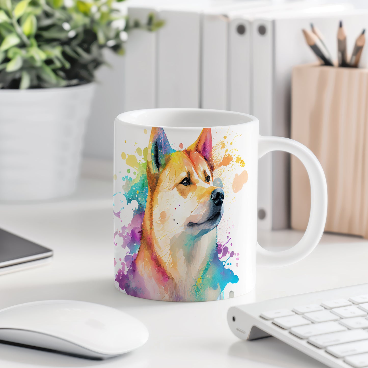 Barevný hrnek s portrétem psa Akity - originální design