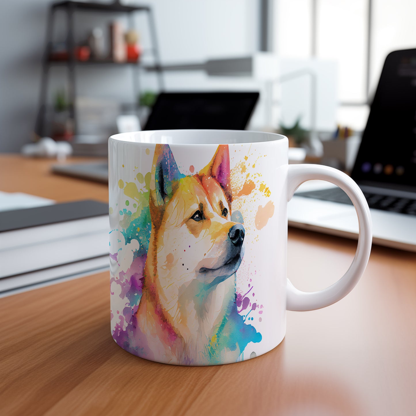 Barevný hrnek s portrétem psa Akity - originální design