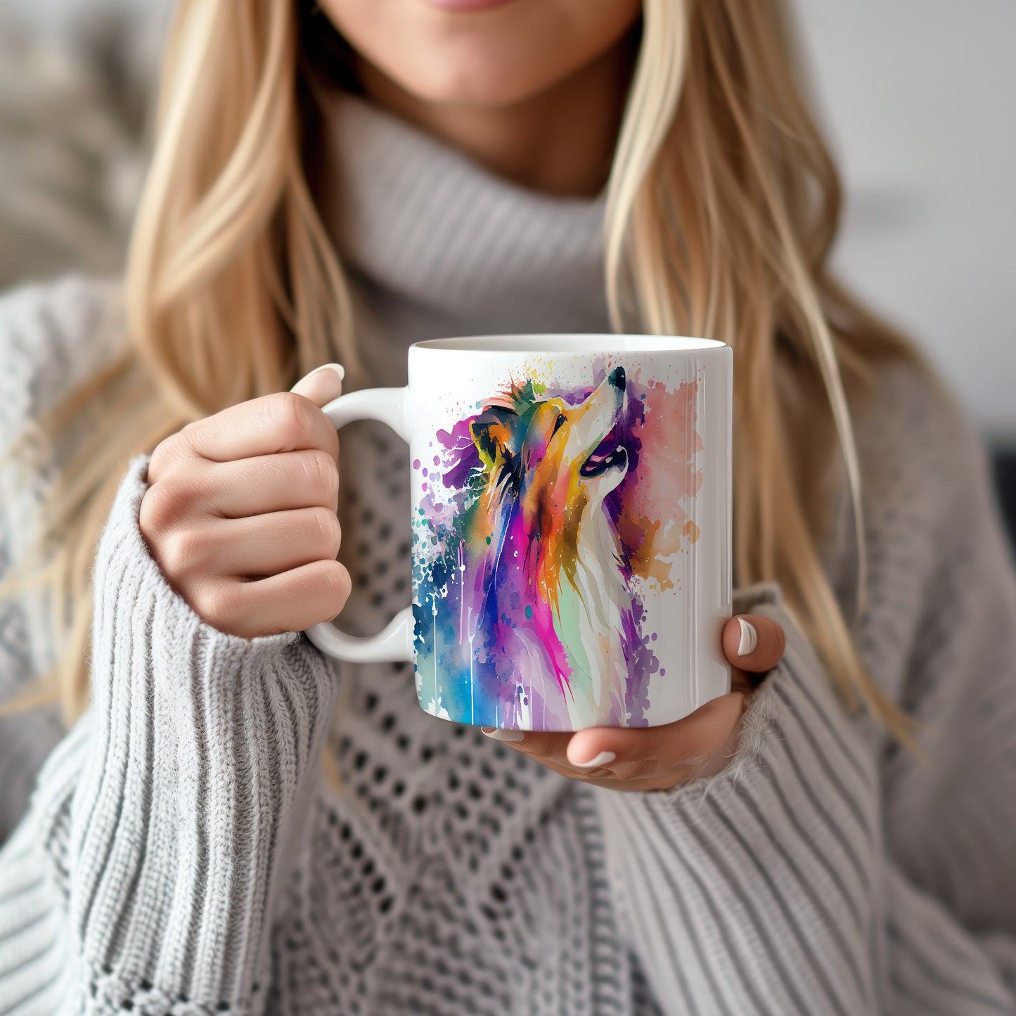 Barevný hrnek s kolie: umělecký design pro milovníky psů