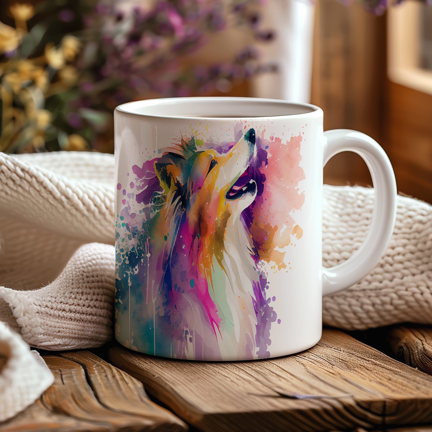 Barevný hrnek s kolie: umělecký design pro milovníky psů