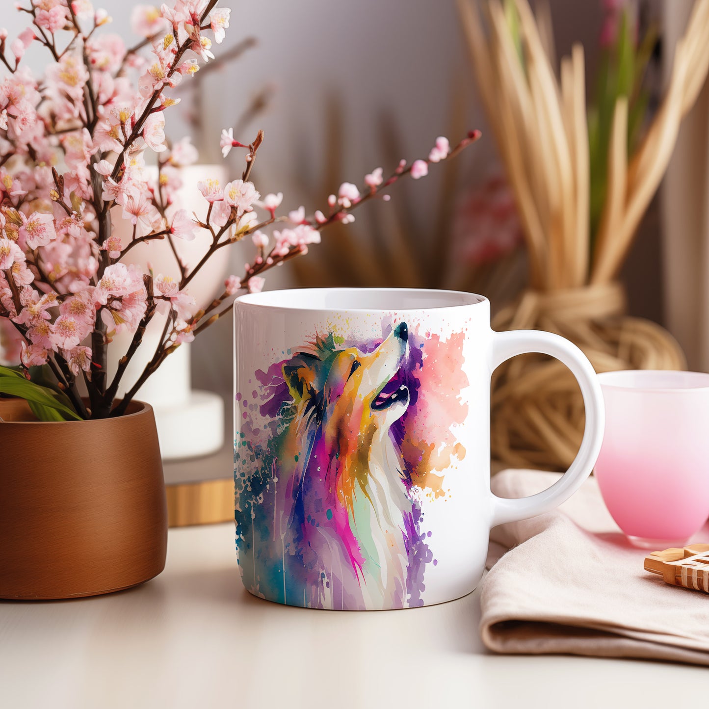 Barevný hrnek s kolie: umělecký design pro milovníky psů
