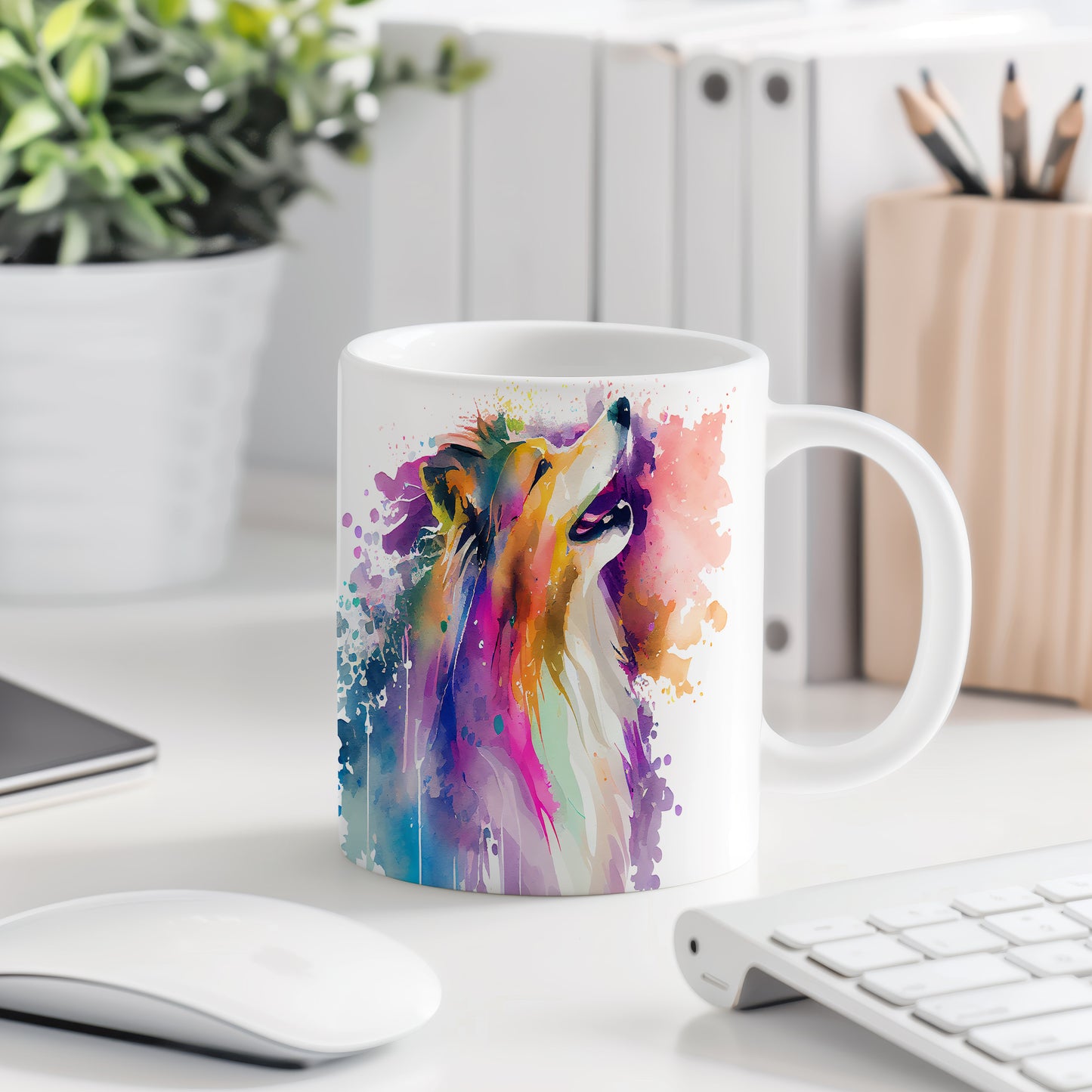 Barevný hrnek s kolie: umělecký design pro milovníky psů