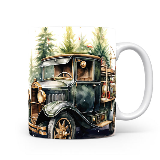 Hrnek s vintage autem a lesem – stylový doplněk pro milovníky designu